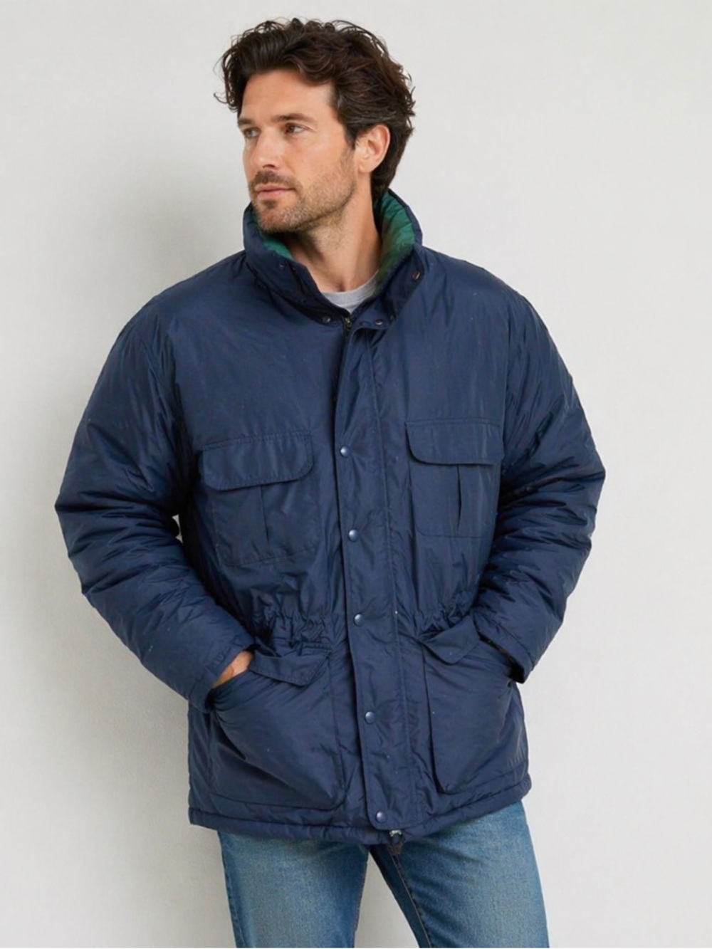 VINTAGE EDDIE BAUER NAVY BLUE PUFFER JACKET GORETEX Men’s Size XL TALL